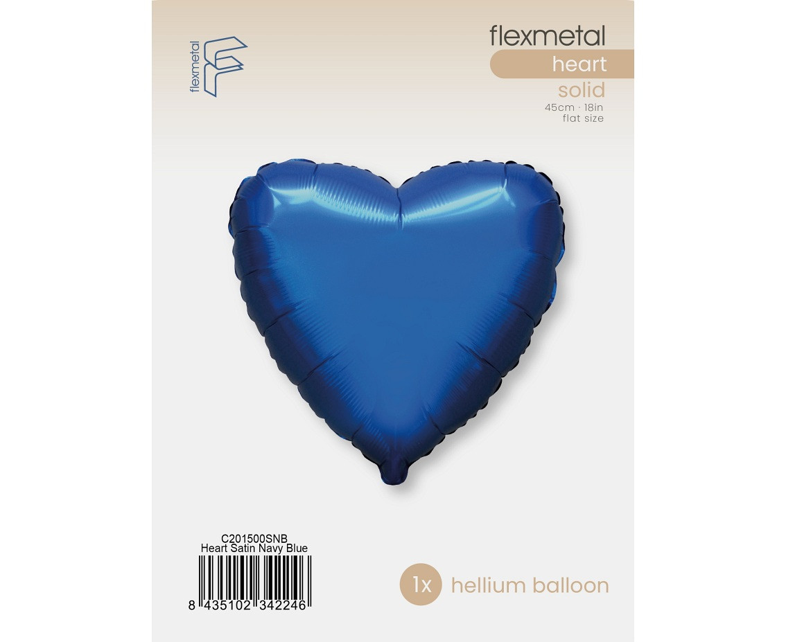 18" FX Foil Balloon - Heart (Satin Navy Blue), packed