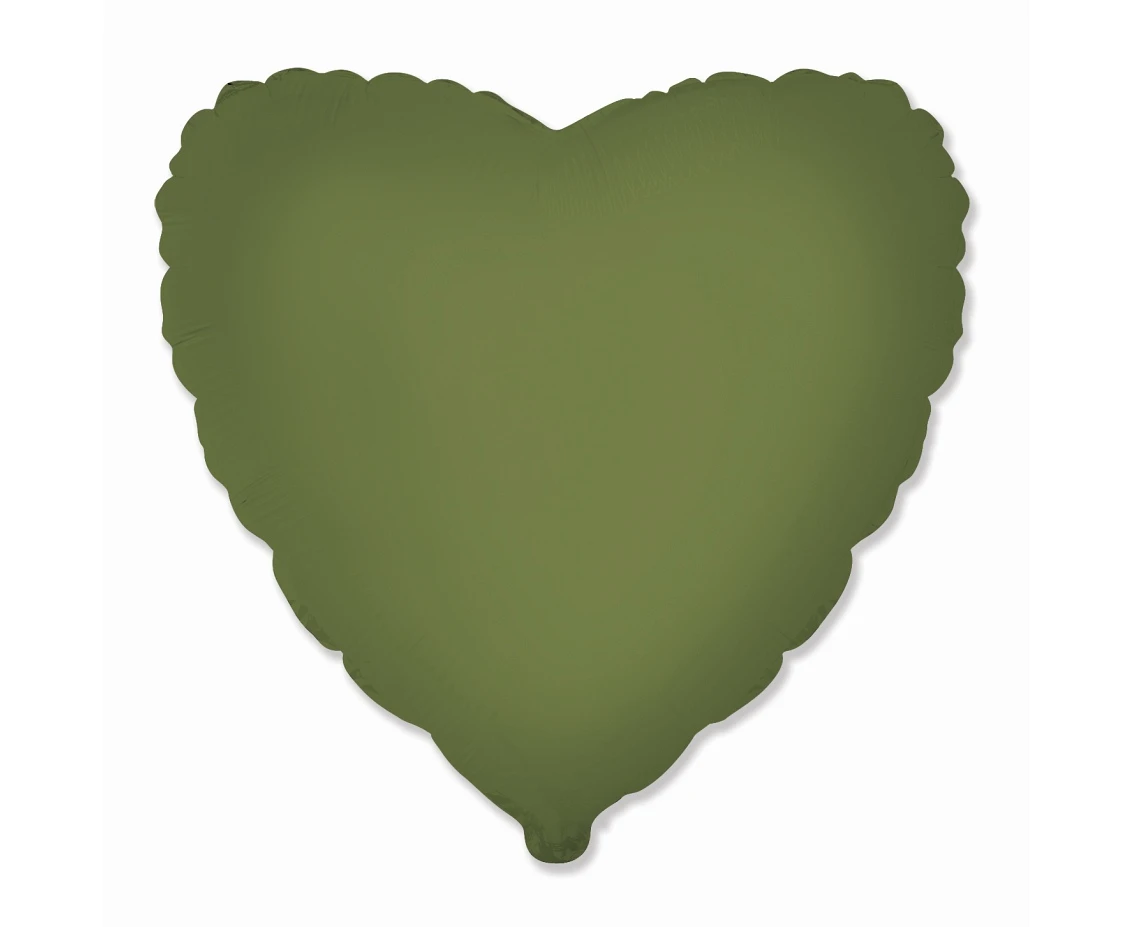 18" FX Foil Balloon - Heart (matte Olive Green), packed