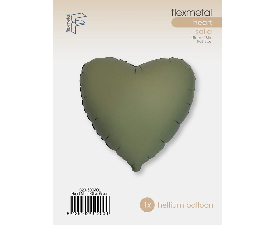 18" FX Foil Balloon - Heart (matte Olive Green), packed