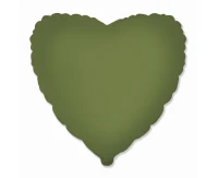 18" FX Foil Balloon - Heart (matte Olive Green), packed