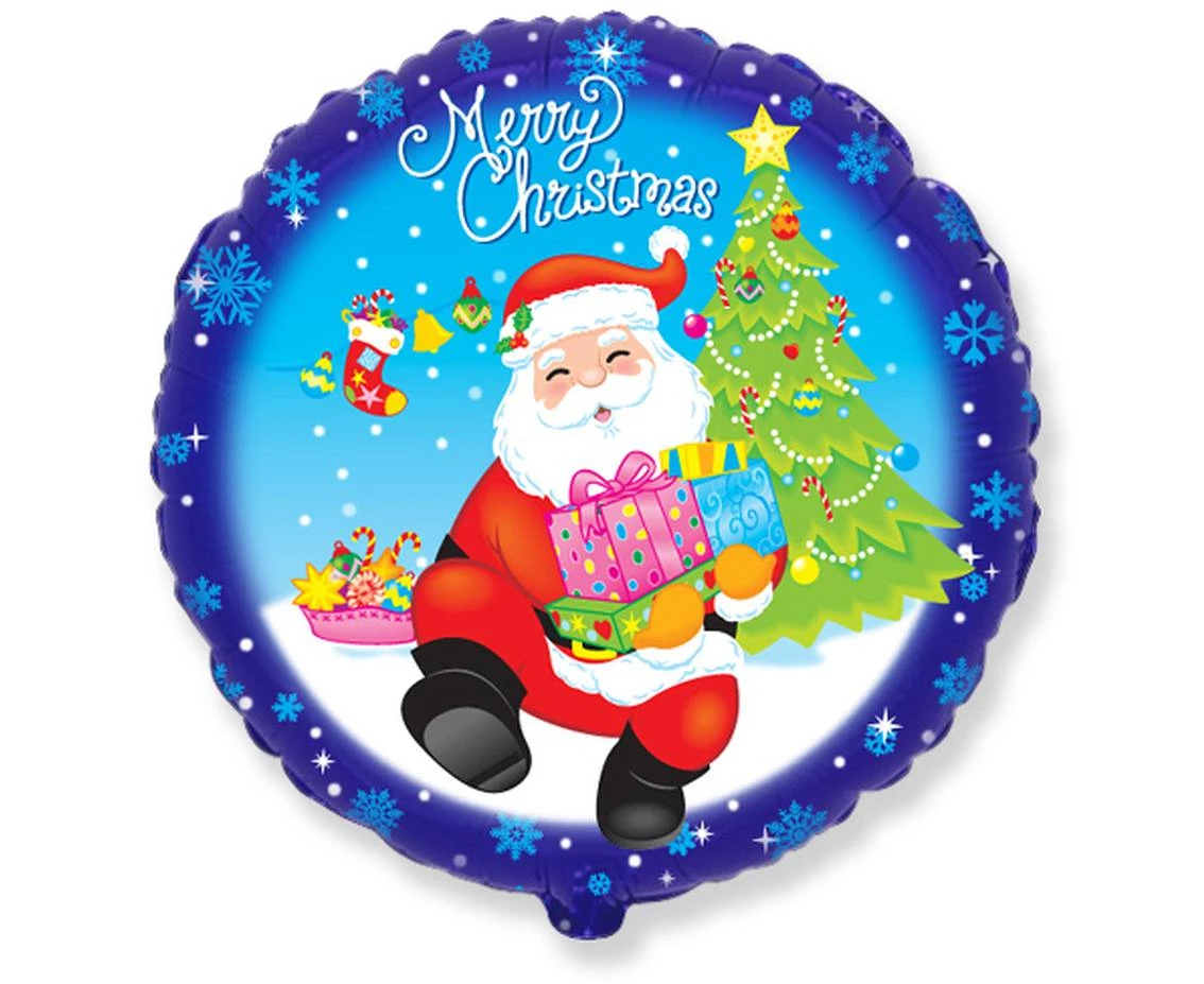 18" FX Foil Balloon - "Merry Christmas - Santa Claus with Presents" (Round), packed