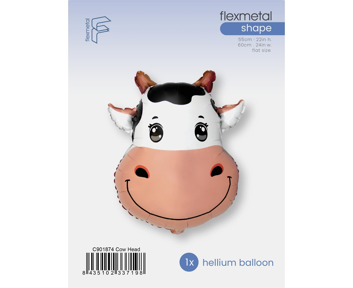 24" FX Foil Balloon - Cow (Head), packed