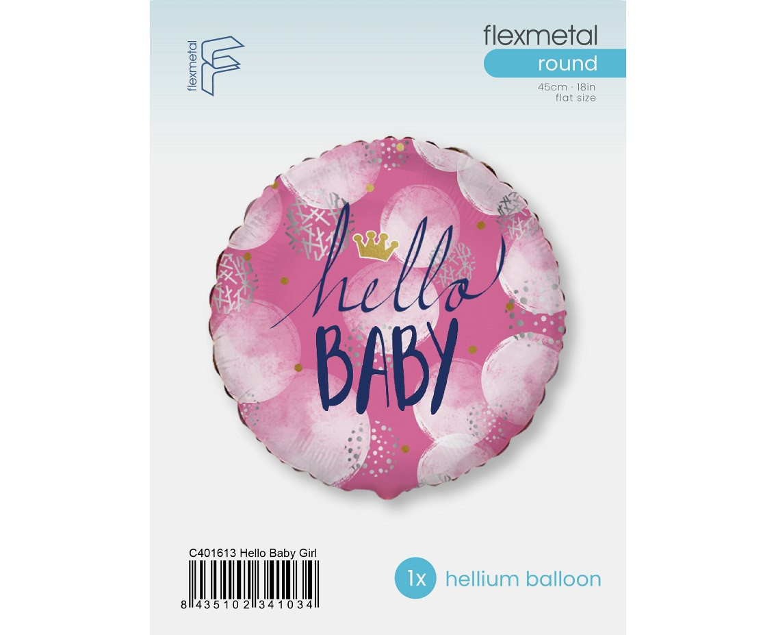18" FX Foil Balloon - Hello Baby Girl, packed
