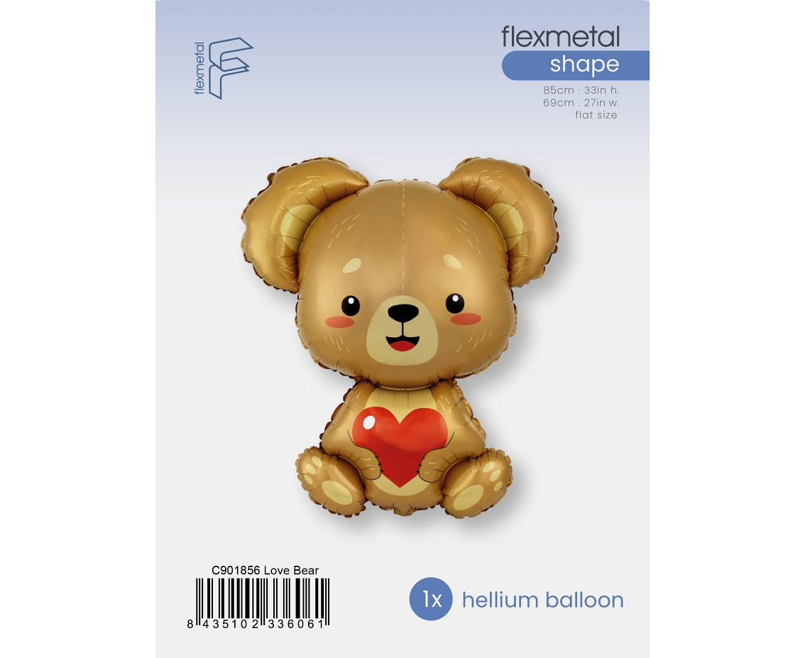 24" FX Foil Balloon - Teddy Bear with Heart, packed