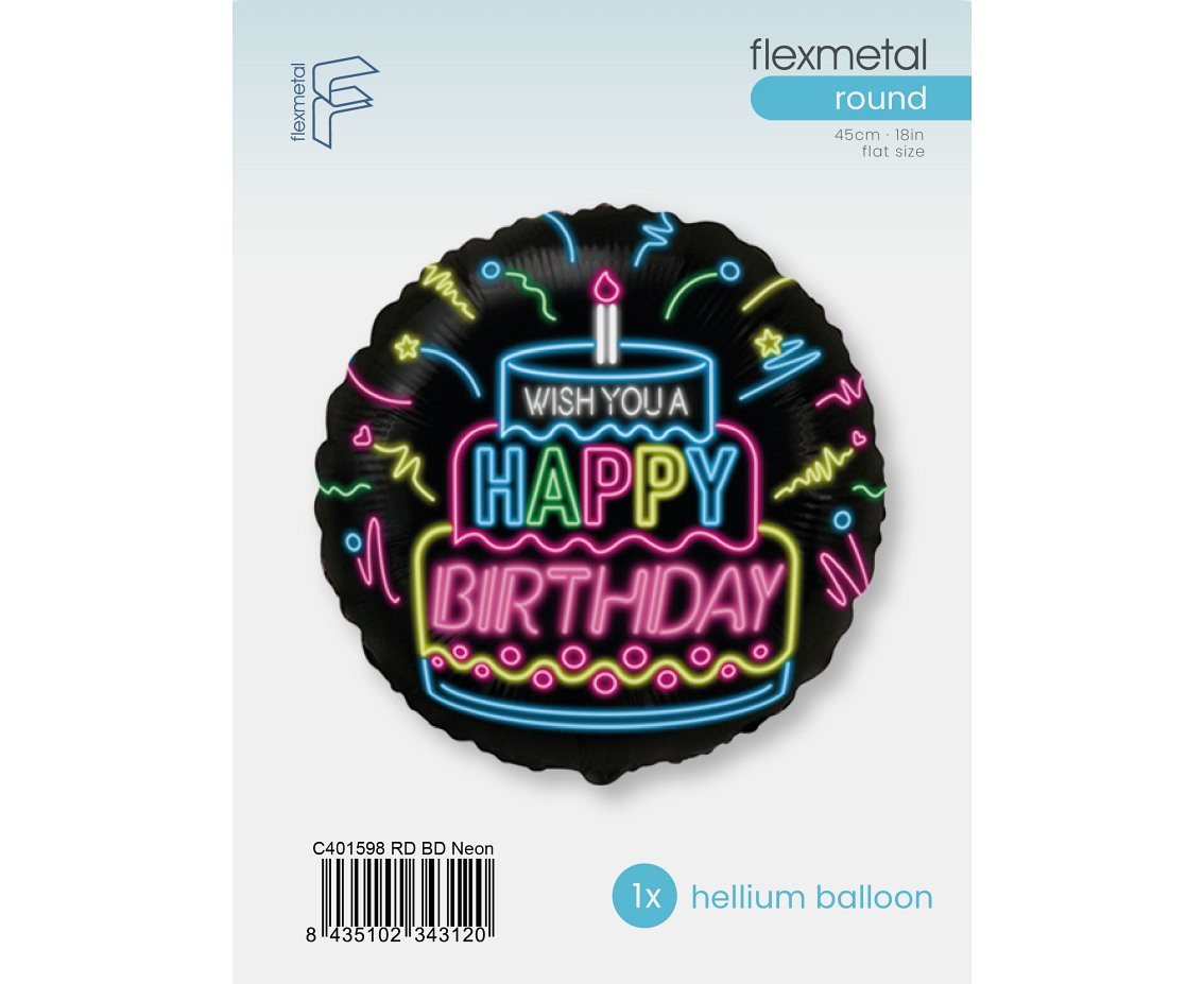 18" FX Foil Balloon - Happy Birthday - NEON, packed