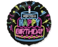 18" FX Foil Balloon - Happy Birthday - NEON, packed