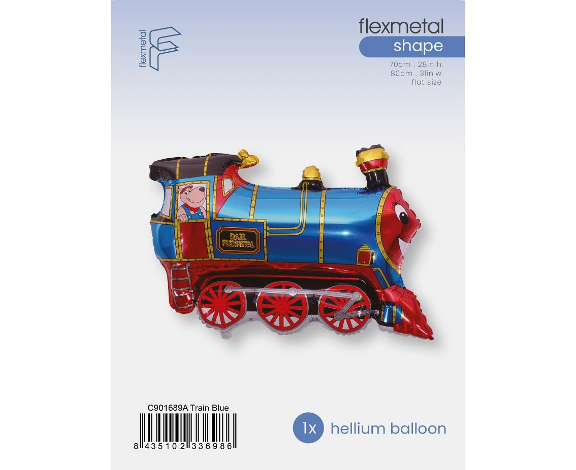 24" FX Foil Balloon - "Train" (blue), packed