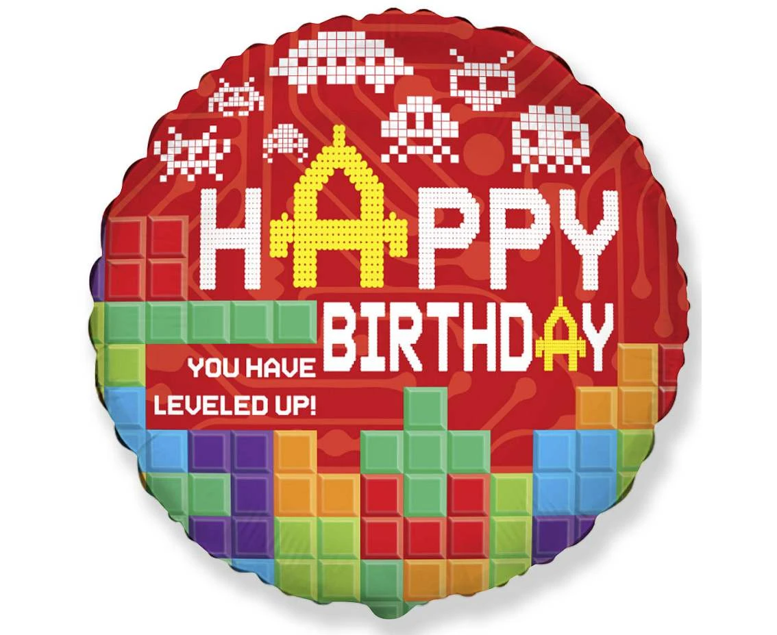 18" FX Foil Balloon - Happy Birthday - BRICKS, packed
