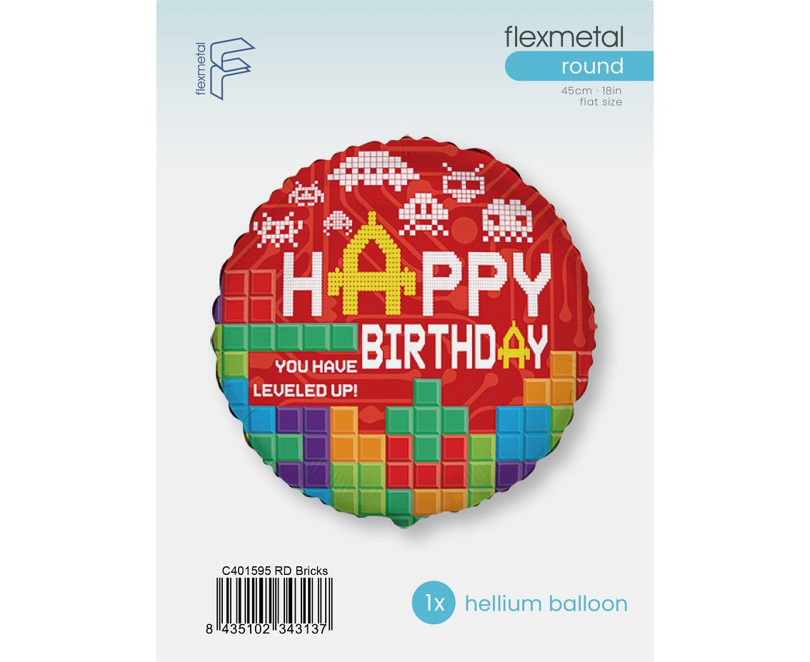 18" FX Foil Balloon - Happy Birthday - BRICKS, packed