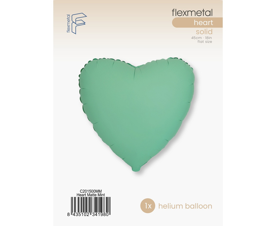 Foil Balloon 18" FX - Heart (Matte Mint), packed