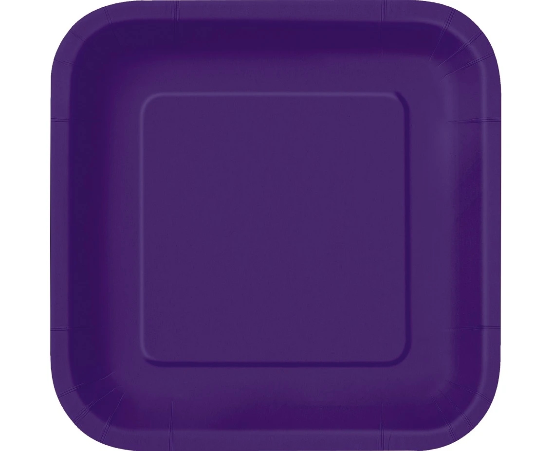 Purple square paper plates, 18 cm, 16 pcs.