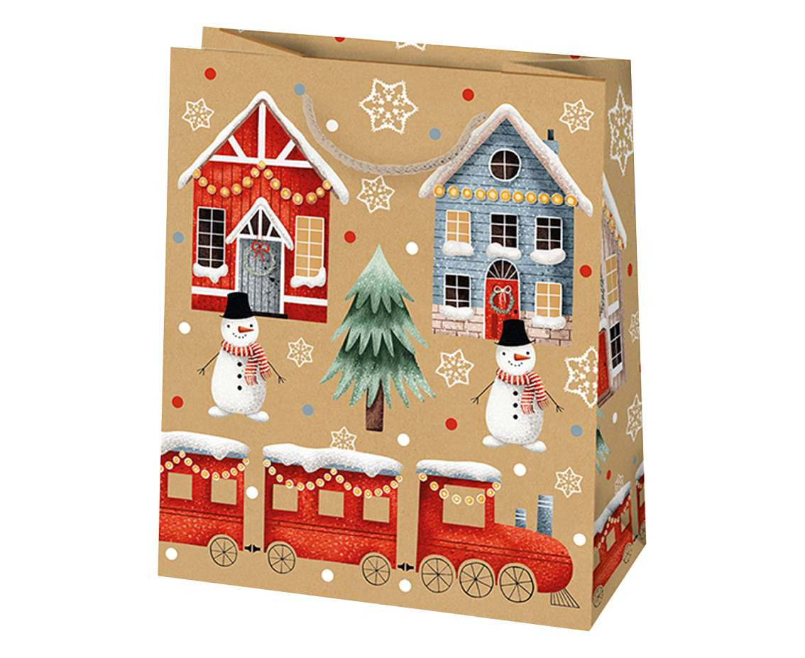 POLMAK Christmas Kraft Decorative Bag T4EK 190x230x105 Star Set 71 Graphics - Children''''s, Santa Clauses, Kraft Paper, Tradition 1pc.