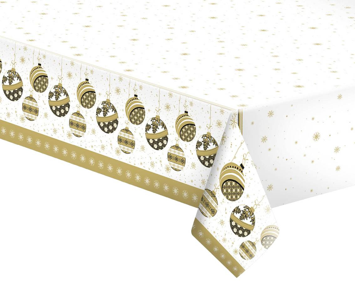 POLMAK Paper Tablecloth DAISY OD01 120x180cm Star No. Graphics - Baubles, School, Snowflakes, Tradition, Gold