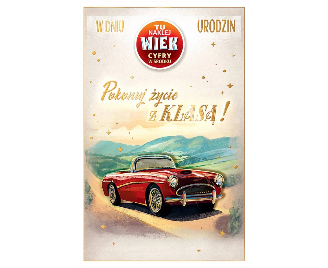 Birthday card with a pasted number, car