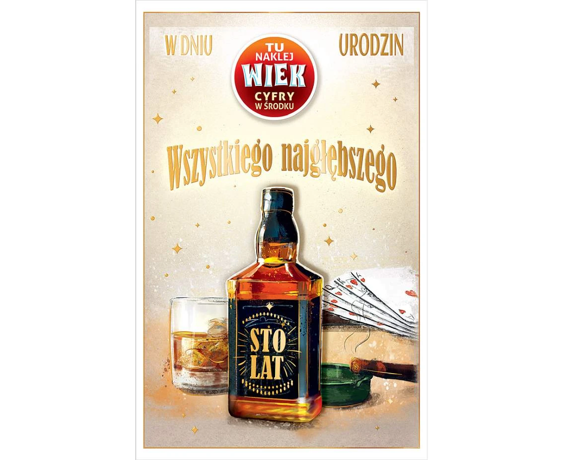 Birthday card with a stick-on number, whisky