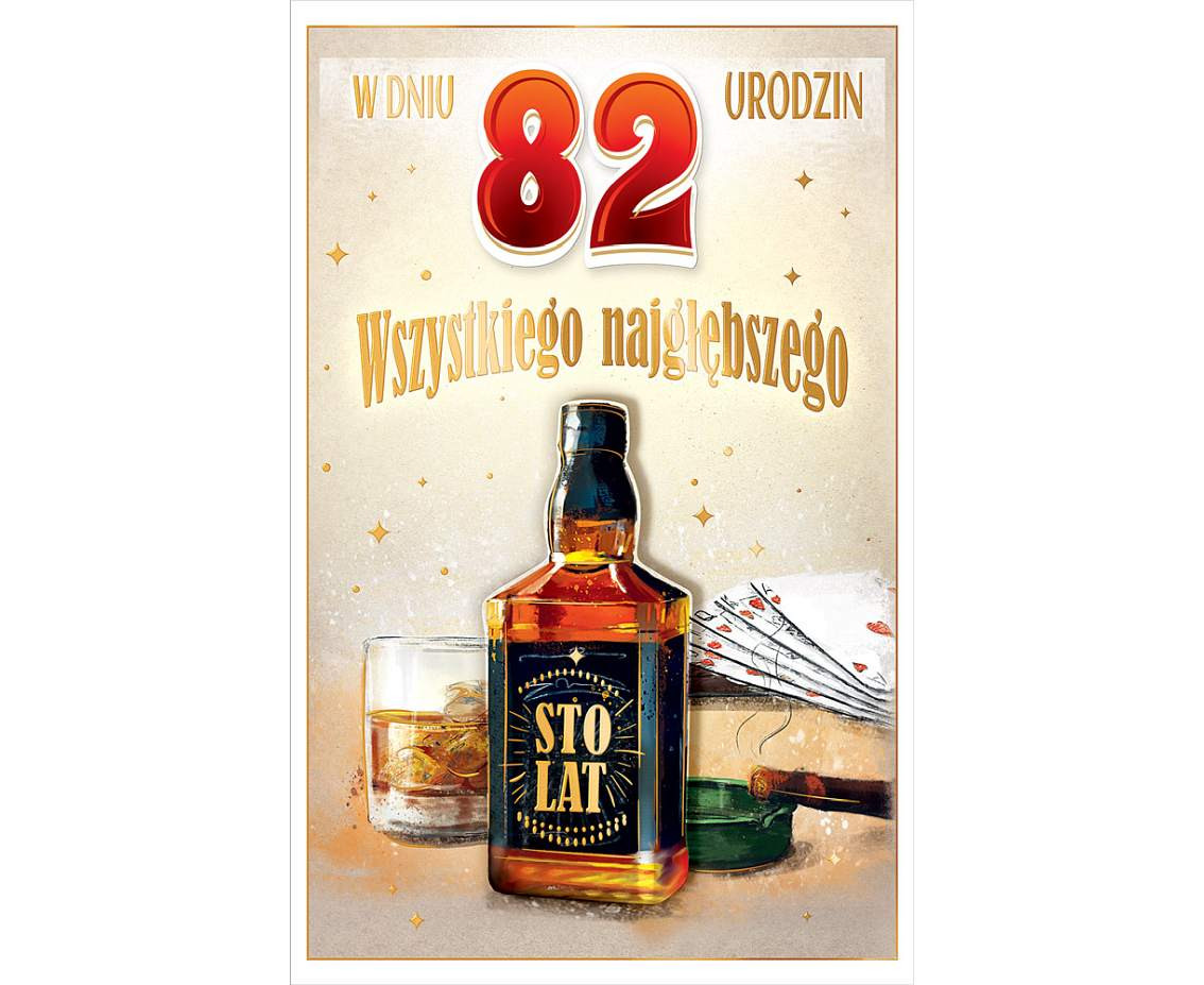 Birthday card with a stick-on number, whisky