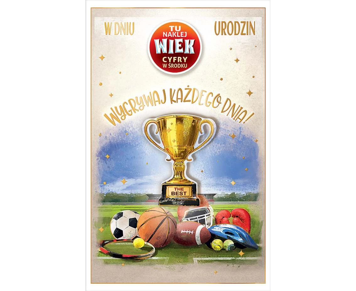 Birthday card with a glued number, trophy