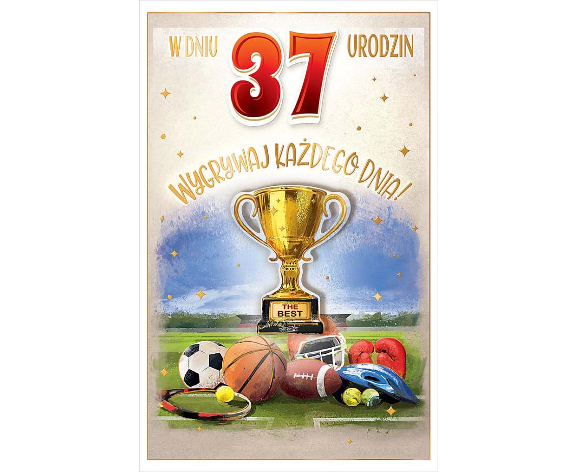 Birthday card with a glued number, trophy