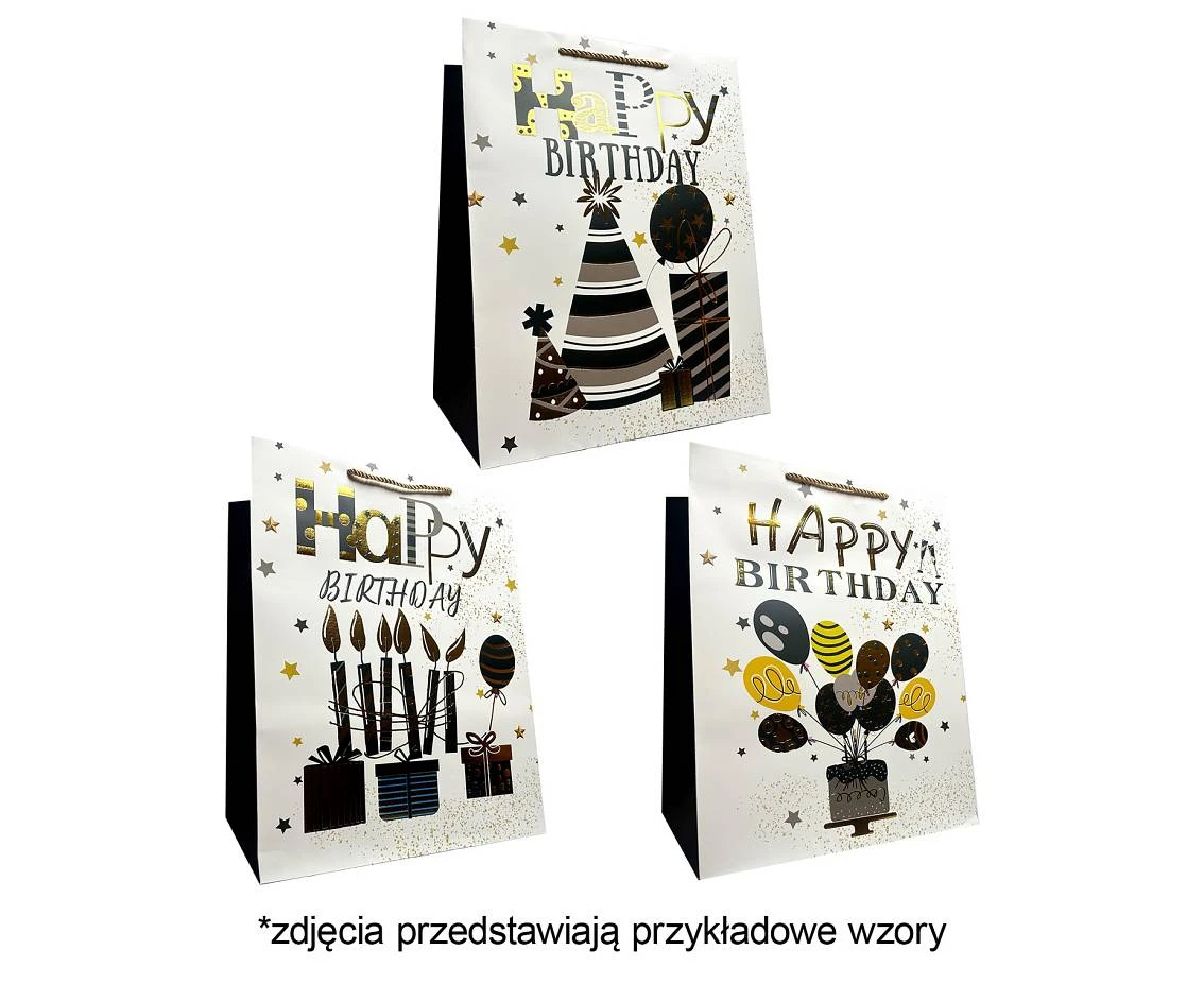 Gift bag (wide bottom) A3 Birthday party 30 x42x12 cm mix, 1 pc