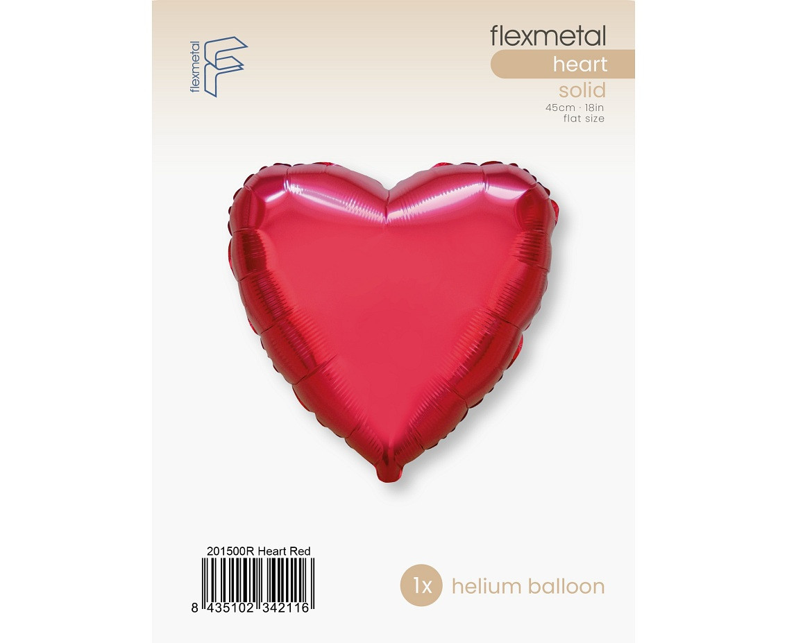 Foil balloon 18" FX - Heart, red, packed