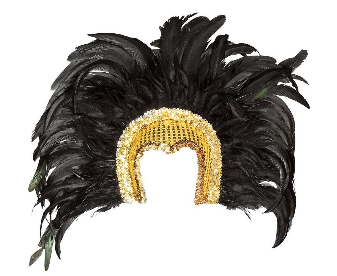 Dancer''s helmet gold, with black feathers