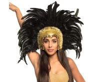 Dancer''s helmet gold, with black feathers