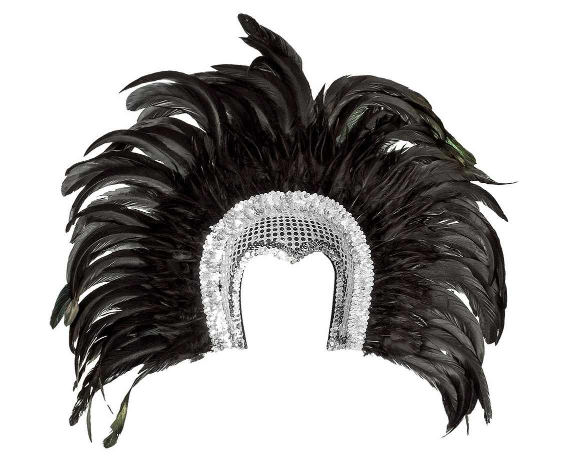 Dancer''s helmet silver, with black feathers