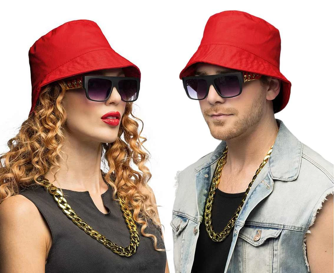 Set 90''s hip hop (bucket hat, party glasses, necklace)