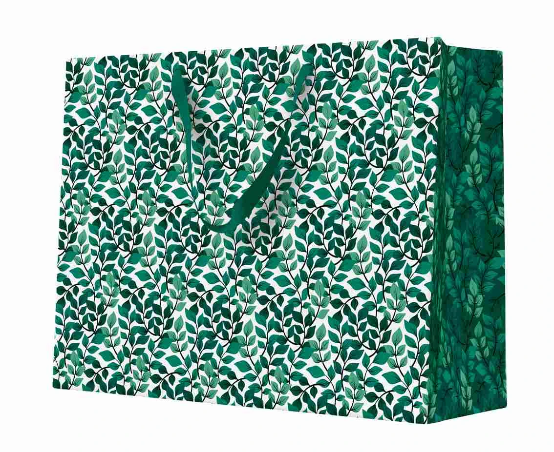 PAW Gift bag Green leaves 33x26x13 cm , 1 pc
