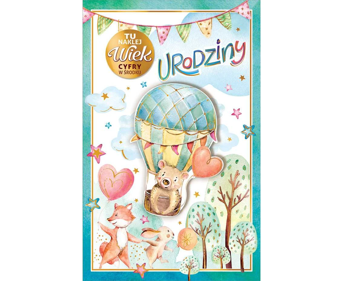 Birthday Card with an Attached Number, Hot Air Balloon, 13×20.5 cm