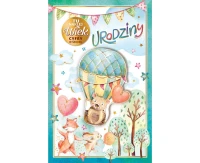 Birthday Card with an Attached Number, Hot Air Balloon, 13×20.5 cm