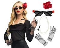 Set Vintage (hair accessory, party glasses, necklace and 2 gloves)