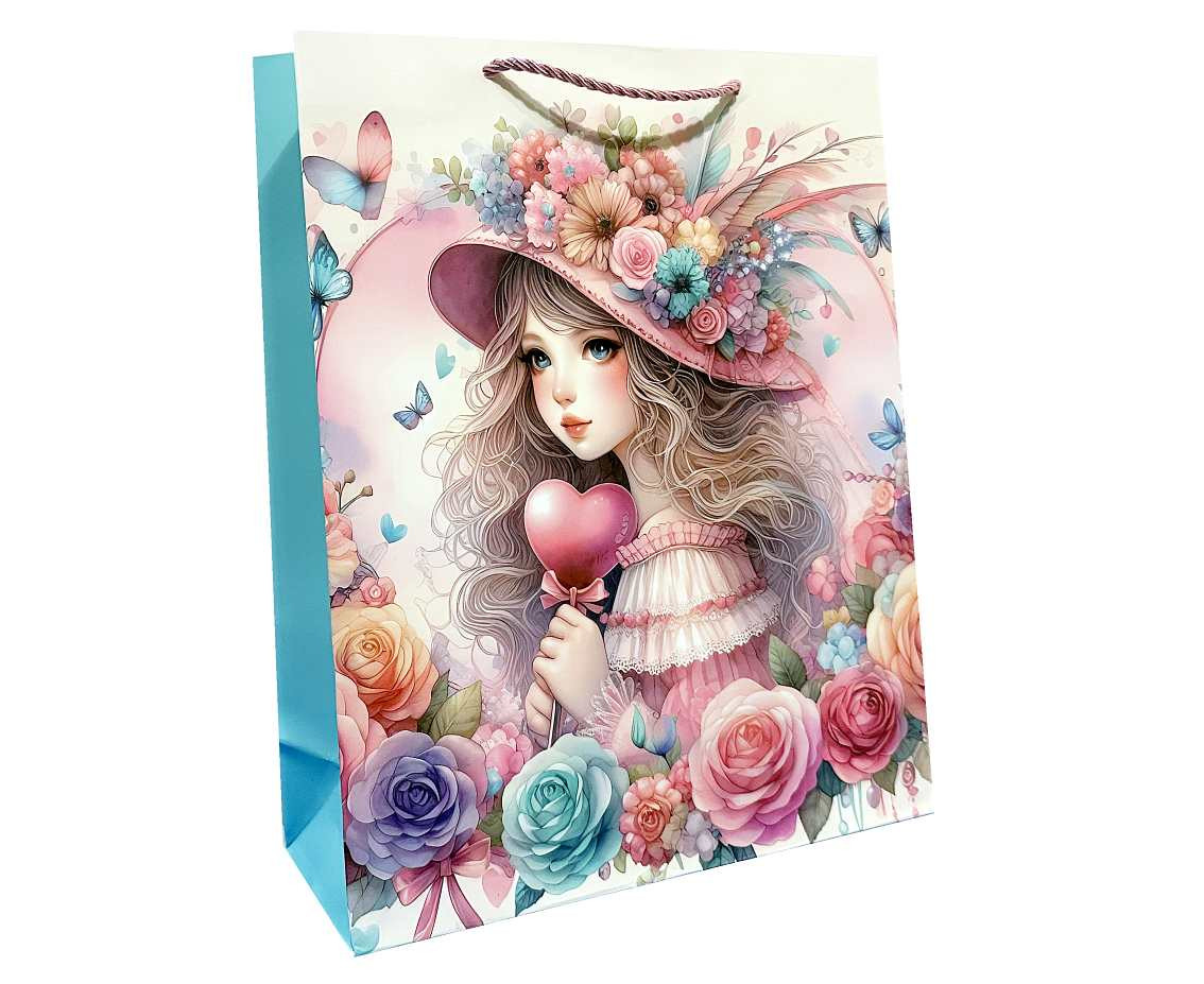 Paper gift bag fairy flowers 26x32x12 cm. mix, 1 pc