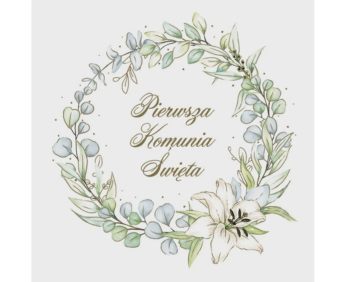POLMAK Napkins First Holy Communion, eucalyptus wreath, 33x33 cm, 20 pcs.