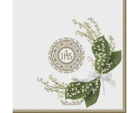 POLMAK Napkins First Communion, lilies of the valley in a golden frame, 33x33 cm, 20 pcs.