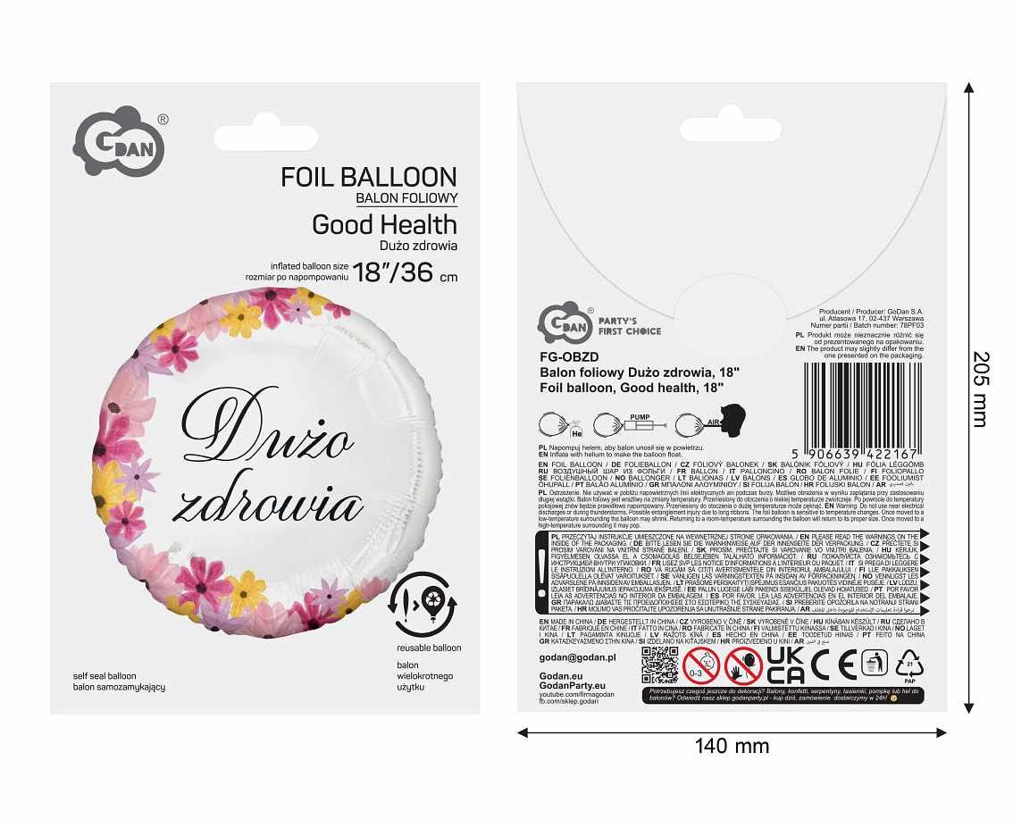 Foil balloon, Good health, 18"