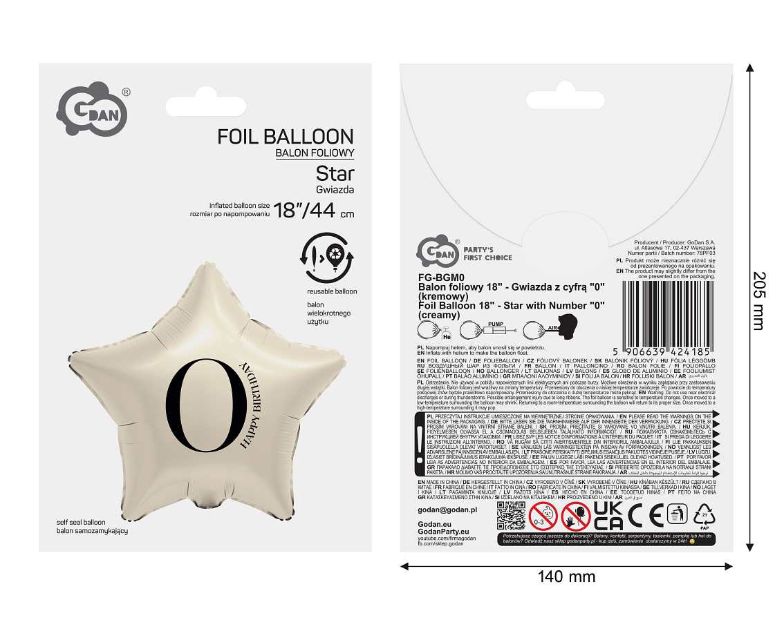 Foil Balloon 18" - Star with Number "0" (creamy)