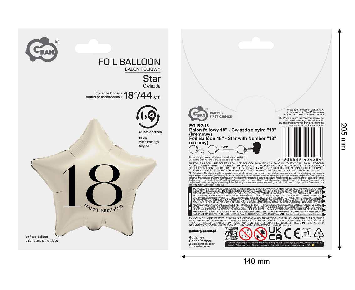 Foil Balloon 18" - Star with Number "18" (creamy)