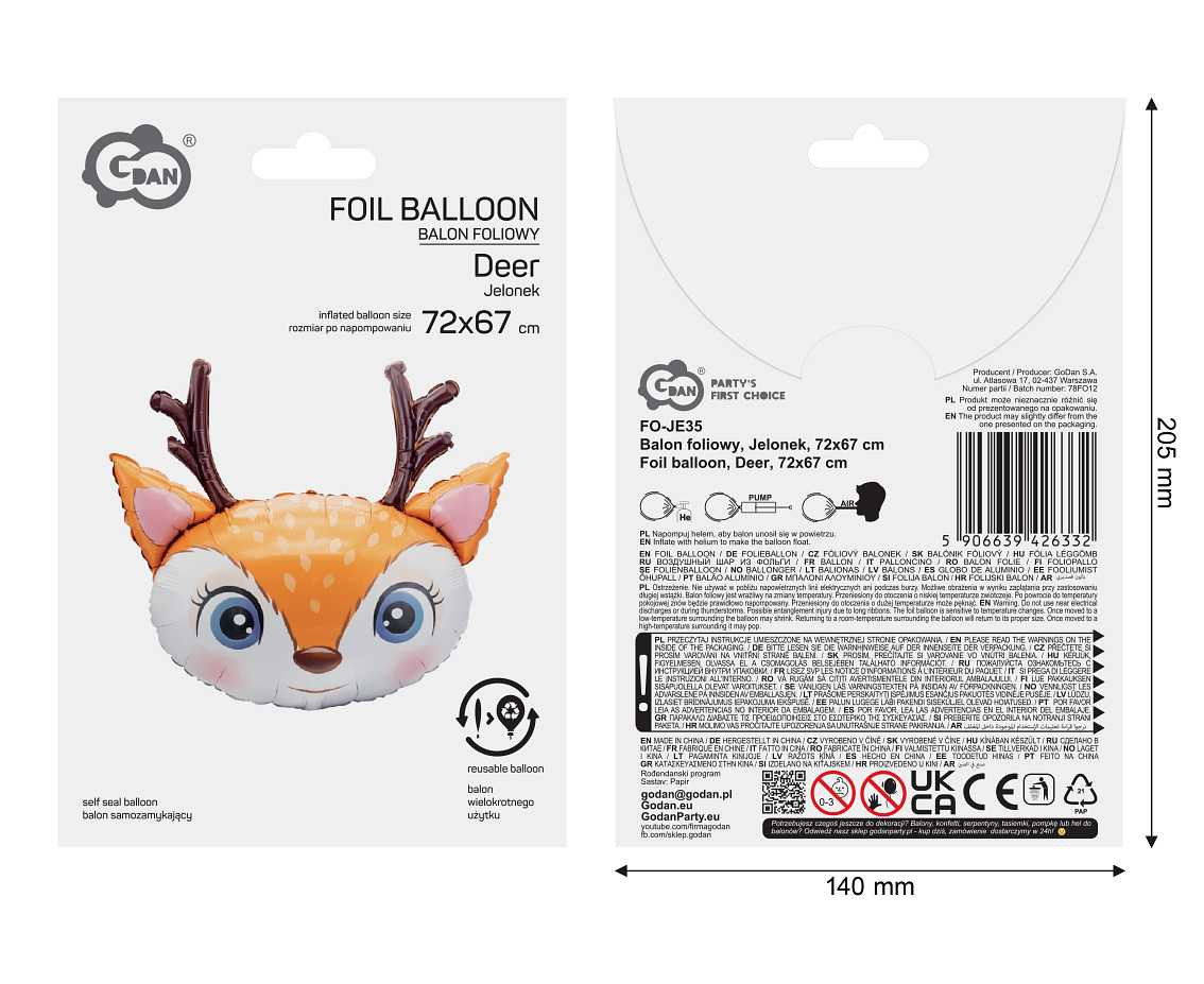 Foil balloon Deer, 72x67 cm