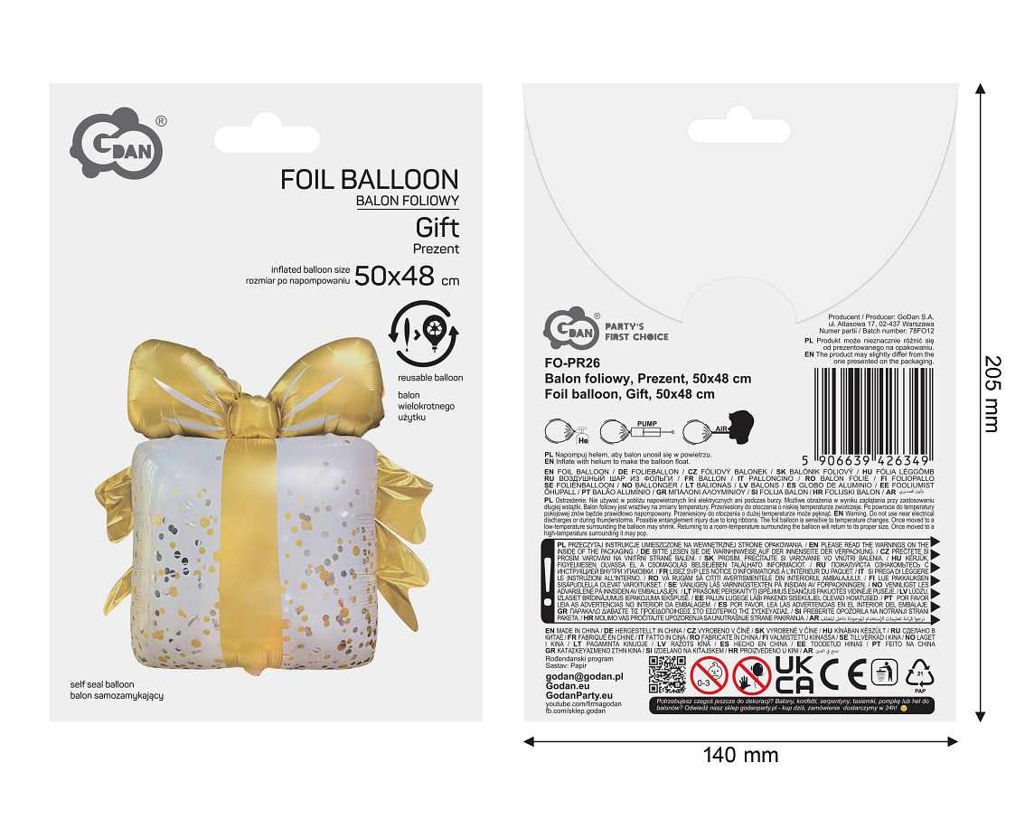 Foil balloon Gift, 50x48 cm, not for helium