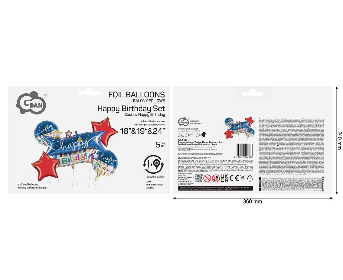 Foil balloons Happy Birthday set, 5 pcs
