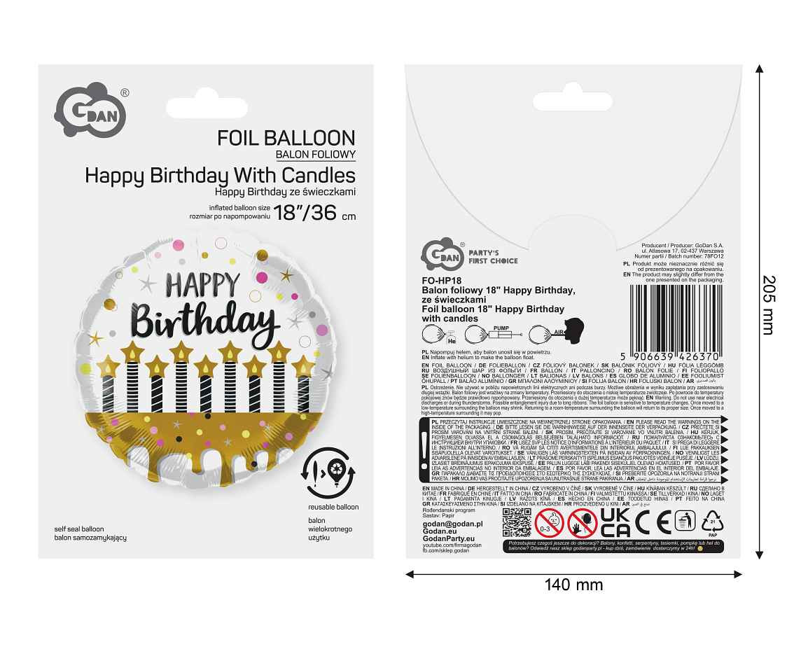 Foil balloon 18" Happy Birthday with candles