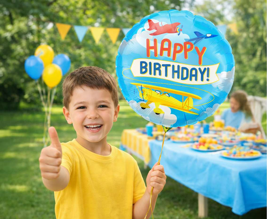 Foil balloon 18" Airplanes Happy Birthday
