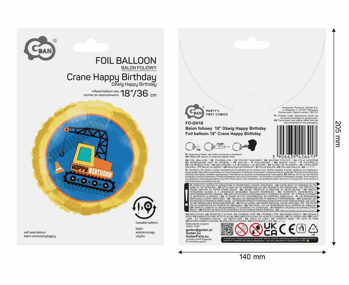 Foil balloon 18" Crane Happy Birthday