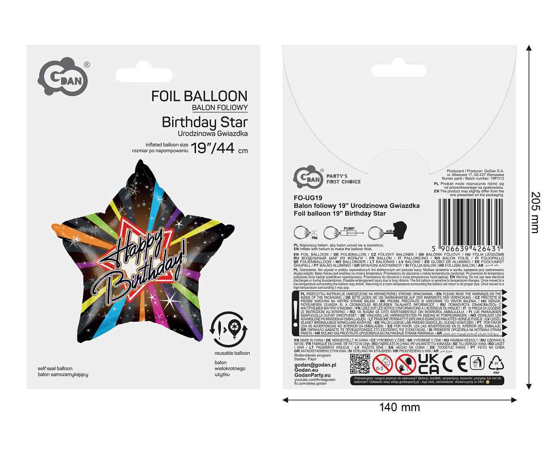 Foil balloon 19" Birthday Star