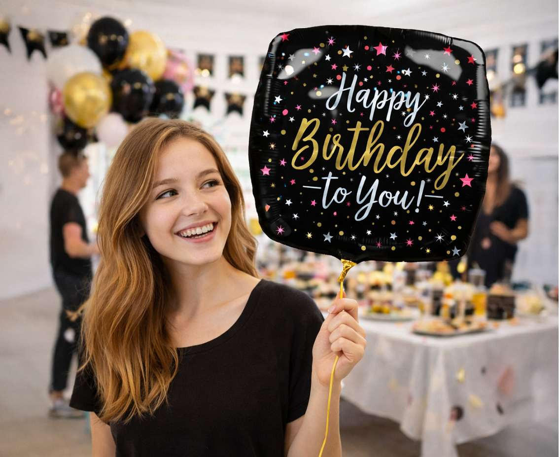 Foil balloon Happy Birthday, square, 46x46 cm