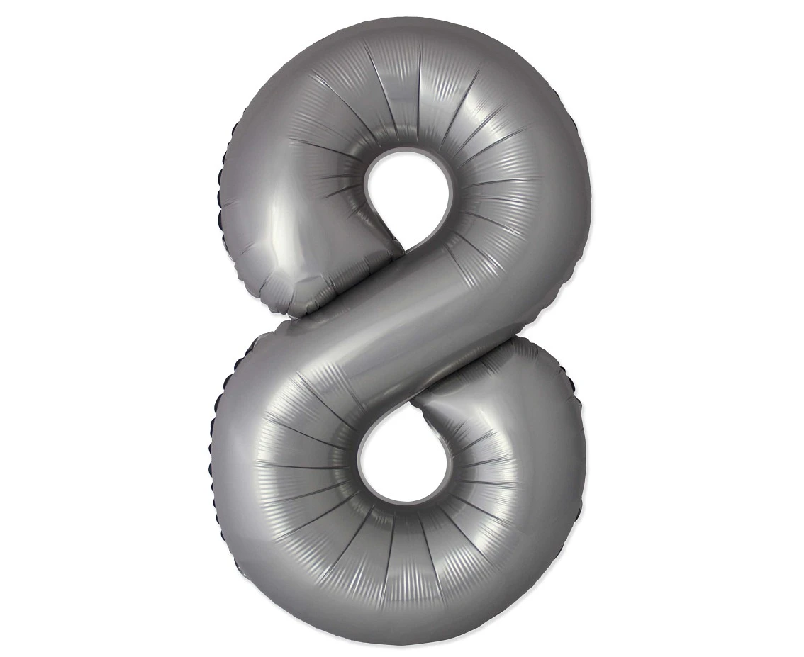 BFK Foil Balloon 30" FX – Number 8 Matte Silver Moonlight