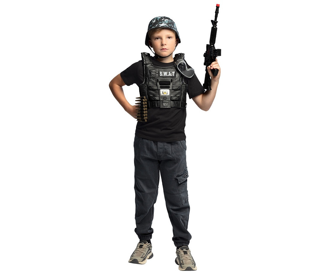 Child set ''S.W.A.T'' (helmet, vest, safety glasses, bullet belt, Rifle)