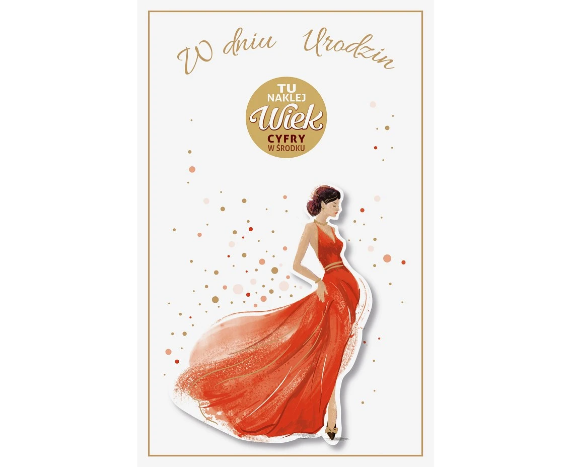 Birthday Card with a pasted number, Woman in a dress