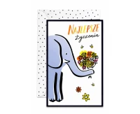Birthday Card Elephant with a Bouquet of Flowers